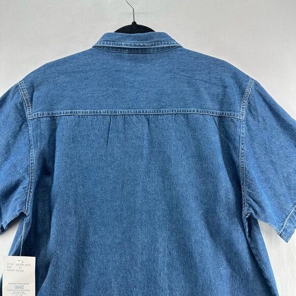 Vtg Quizz Again Jeans Denim Shirt Women XL Short Sleeve Button Up Patriotic Blue - Picture 4 of 10